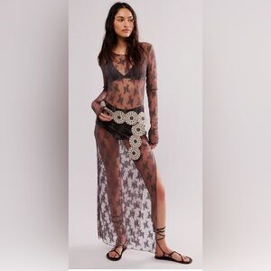 Free People Intimately Lady Lux Maxi Slip Dress Layering Dark Gull Grey Sz Small